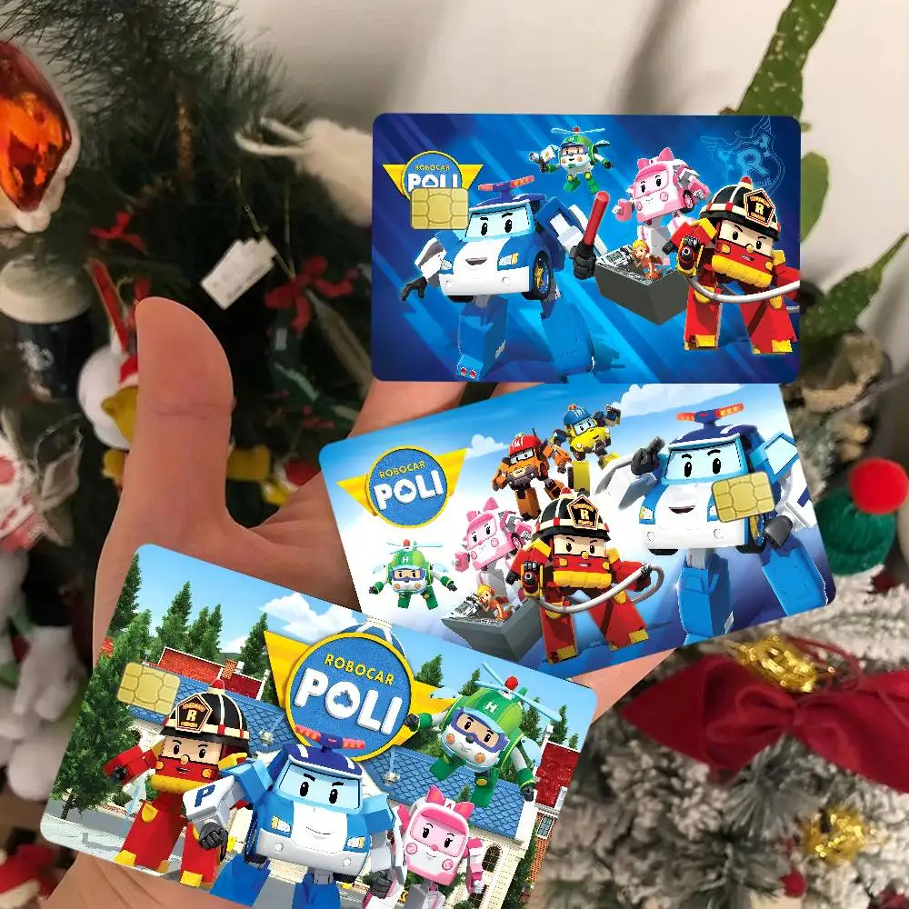 Pegatina Decorativa para Tarjetas de Crédito y Débito Robocar Polis, Adhesivo Impermeable para Tarjetas con Chip Pequeño