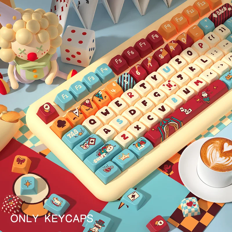 Imagem -02 - Cat Circus Tema Teclado Mecânico Keycaps Originais 138 Key Mda Perfil Personalizado Keycaps 7u Iso