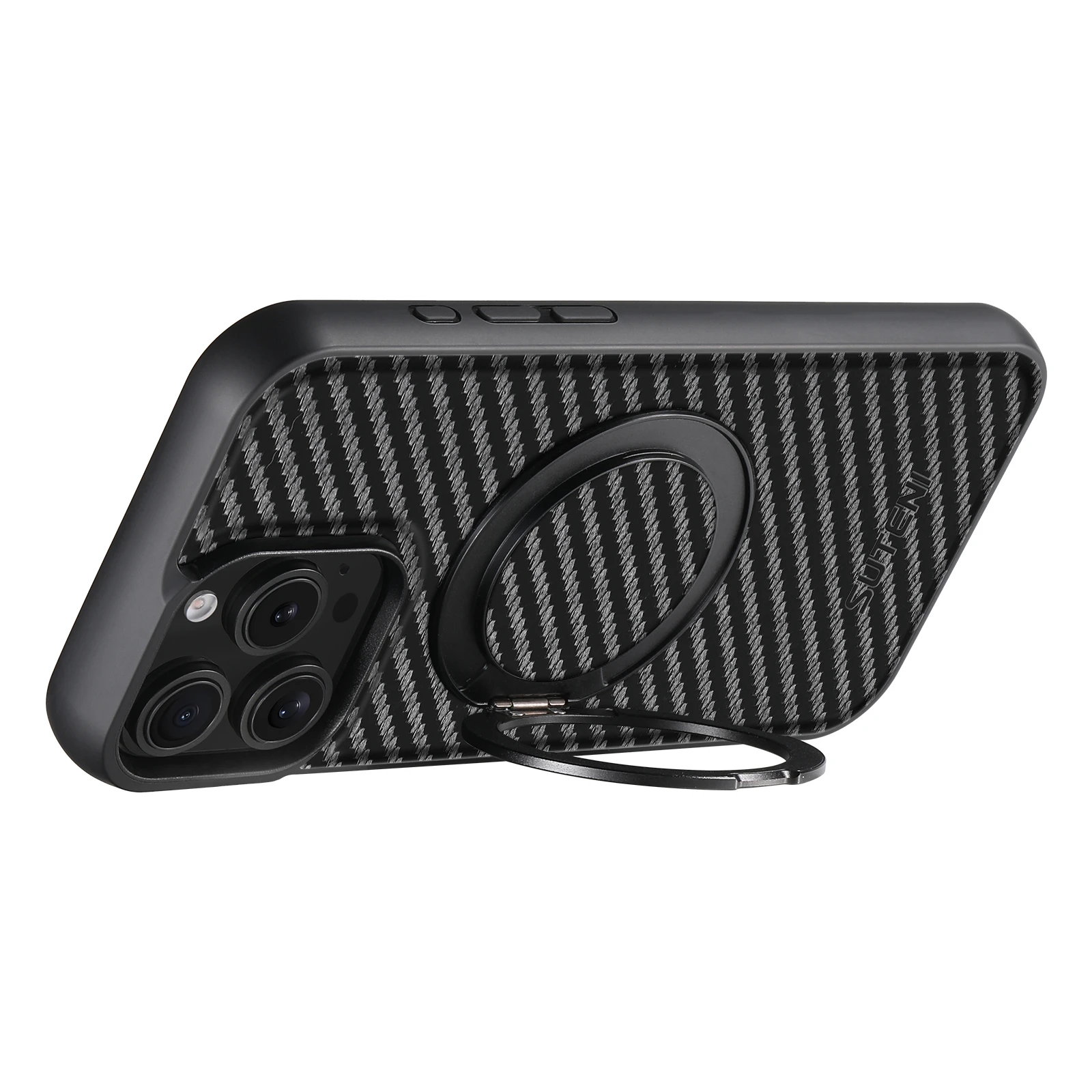 SUTENI Magnet Kabellose Ladehülle für Mobiltelefone 360 ° Drehbarer Ständer mit Kunstleder-Ringschnalle für iPhone 18 Pro Max 17 16 Plus – Detail 10