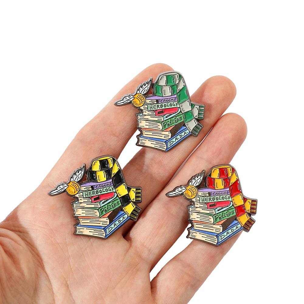 1pc Magic Book World Enamel Pin Wizard School Witch Scarf Pin Backpack Lapel Badge Gift for Kids and Friends view 2