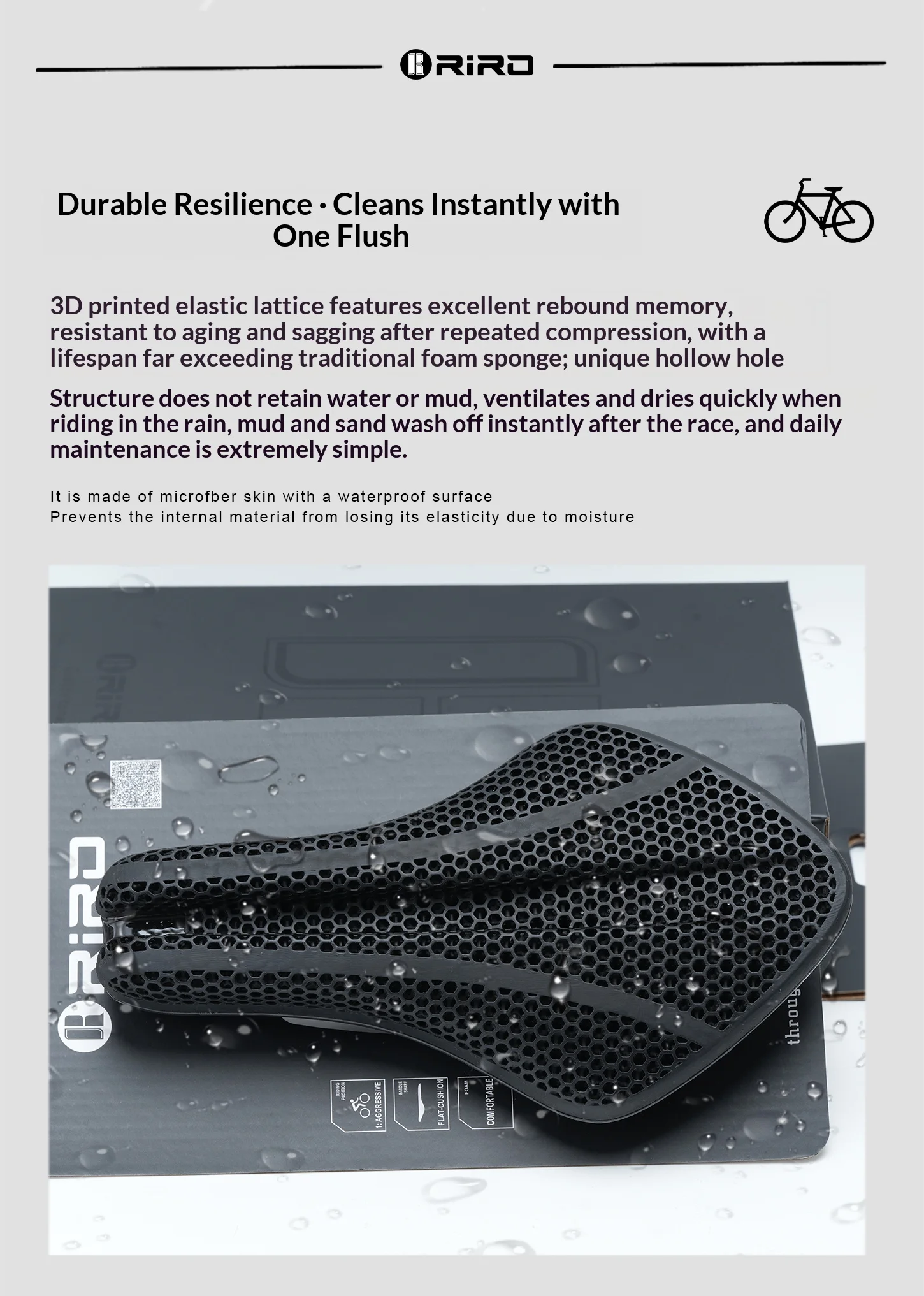 RIRO Carbonfaser 3D-gedruckter Fahrradsattel, hohl, TT Triathlon Fahrradsitz, ultraleicht, Carbon-Schienen, ergonomisch, atmungsaktiv, Rennradteile – Detail 11