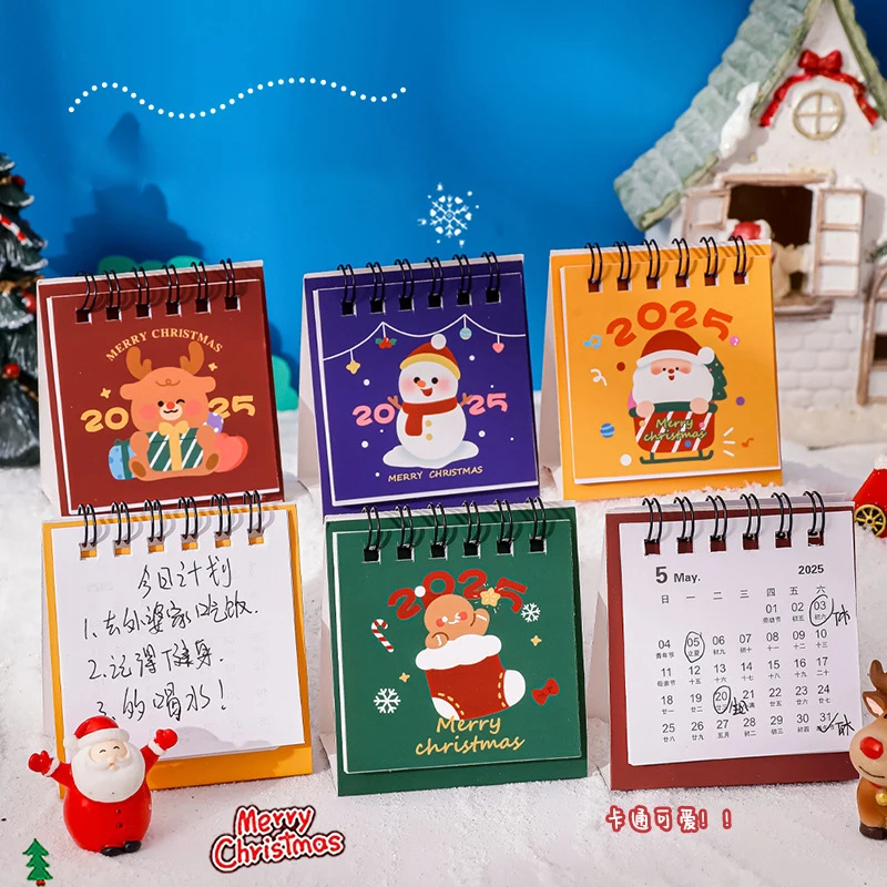 Mini calendario de escritorio de dibujos animados, calendario de Navidad de moda bonito, calendario de bolsillo portátil, decoración de escritorio, regalos de navidad