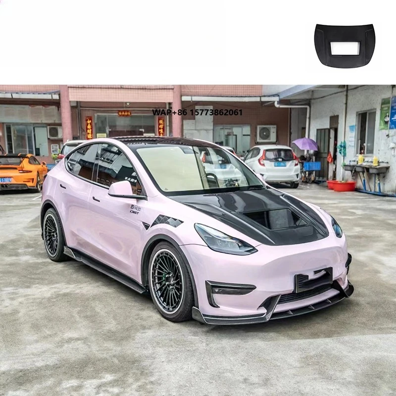 

TESL Model3 Hood Cover Transparent Carbon Fiber Material Hood Air Vents for 2023 Year Model Y Scoop Car Body Parts Engine Cover