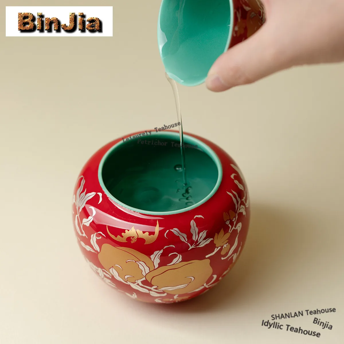300ml Chinese Red Gold Silver Color Longevity Peach Jianshui Handmade Tea Wash Bowl Tea Residue Bucket Chaxi Teaware Collection