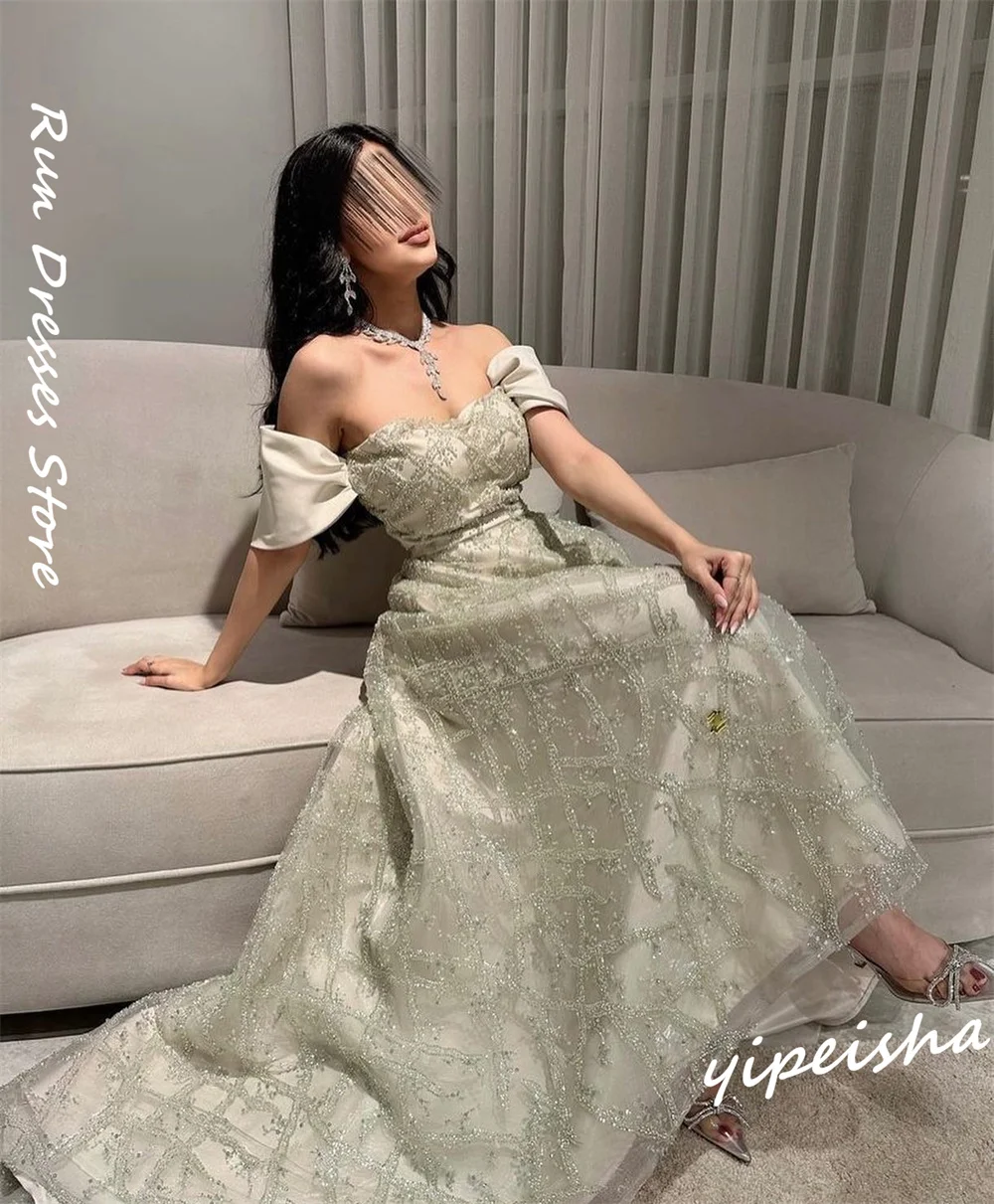 Customized Prom Dress   Yipeisha Sparkle Off-the-shoulder A-line   Beading Organza New Year  Women Blue