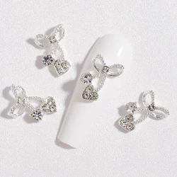 10pcs Luxurious Zircon Alloy Nail Decoration 3D Silver Gold Bow，butterfly，Nail Art Charm DIY Christmas & New Year Nail Supplies