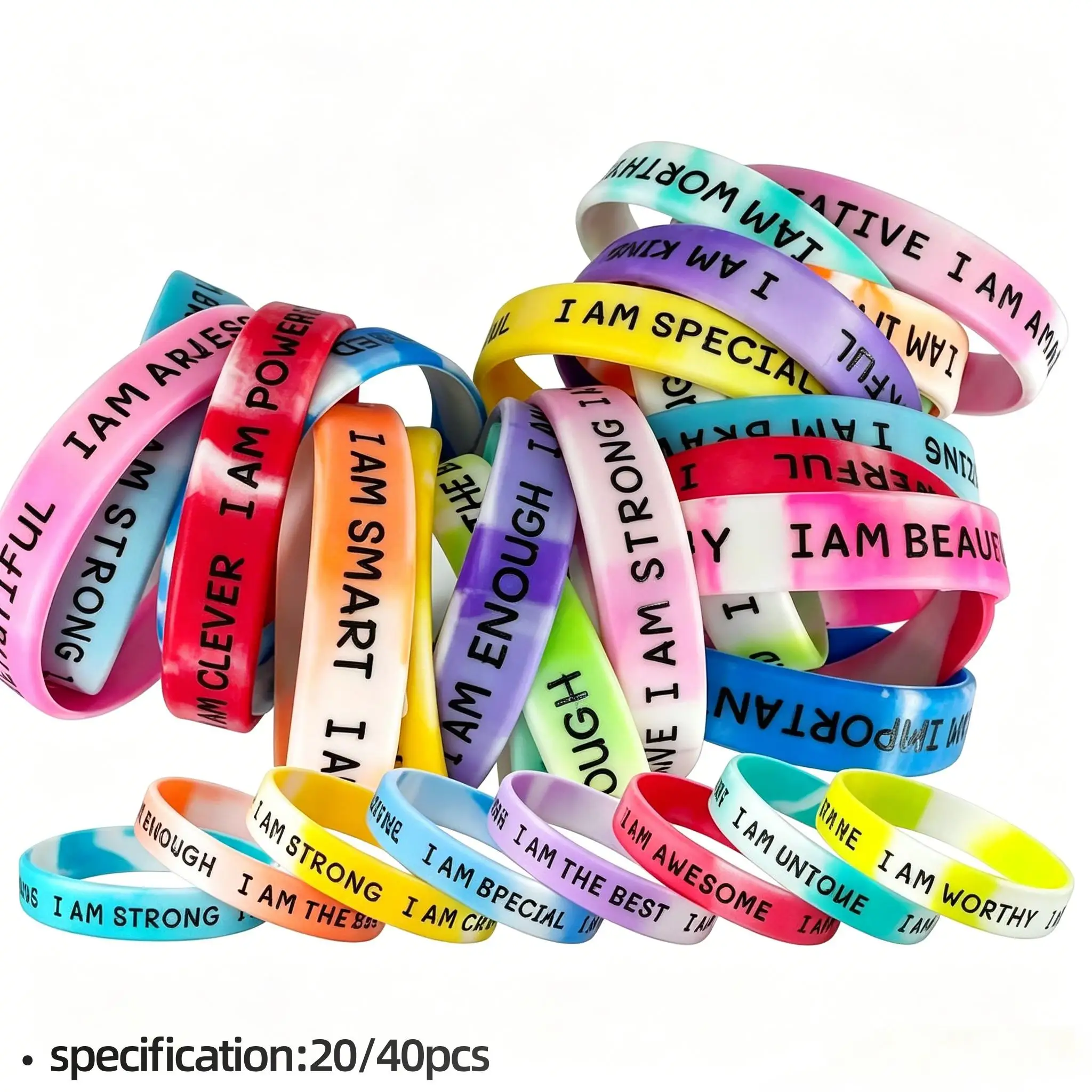 20/40 Pack Gradient Tie Dye Inspirational Rubber Wristbands, Positive Quote Silicone Bracelets, Graduation Classroom Party Gifts