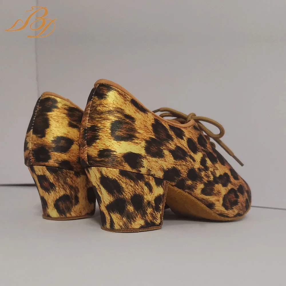 BD Dance Casual Latin Dance Schuh Frau Nachahmung frauen jazz Sport Turnschuhe Mädchen Kinder Fitness Schuhe Gelb Leopard Print T1-B