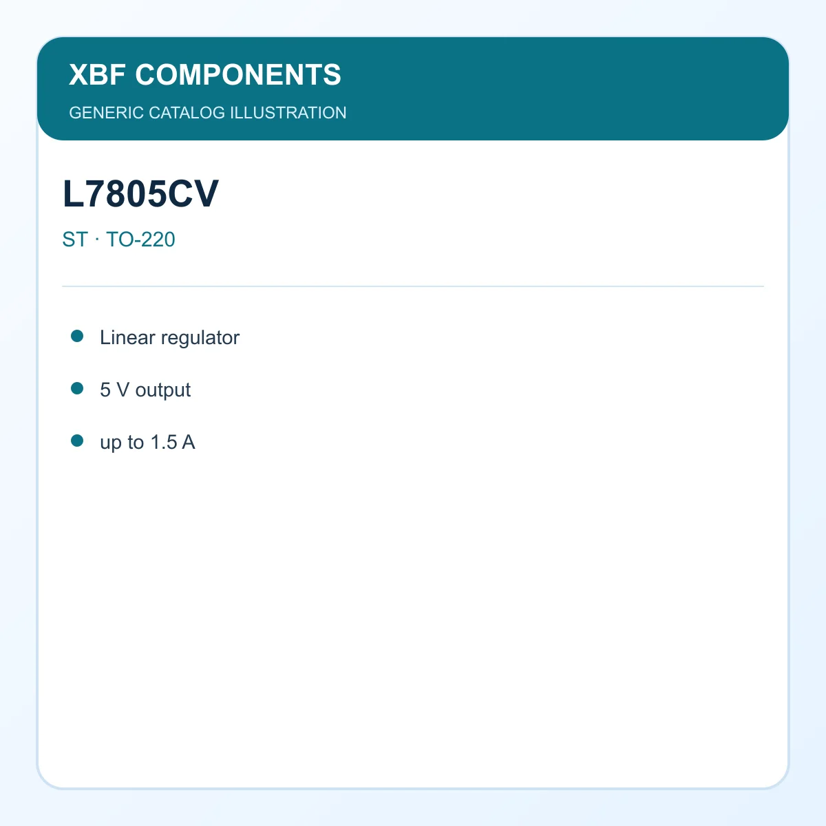 ST L7805CV Power Semiconductor Linear regulator, 5 V output, up to 1.5 A TO-220