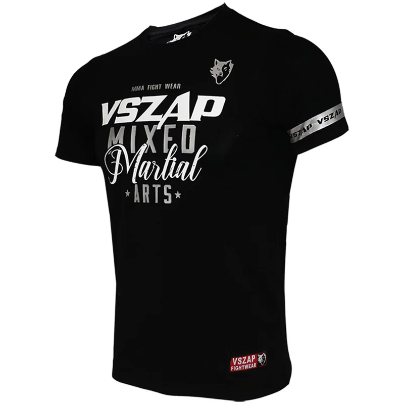 VSZAP New Words T-shirt Muay Thai Sports Jiu Jitsu Casual Short Sleeve Men Fitness Top Fight Boxing Suit MMA Fighting