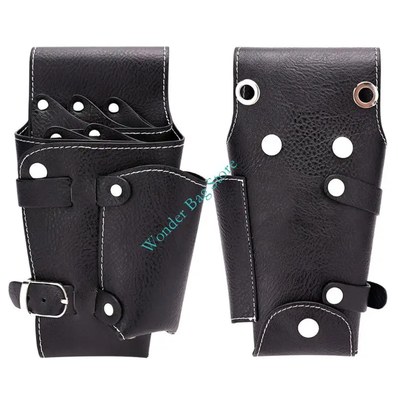 H3CB Lightweight Hairdressing Tool Bag Multi Compartment Design Secure Elastic Strap Practical PU Hair Scissors