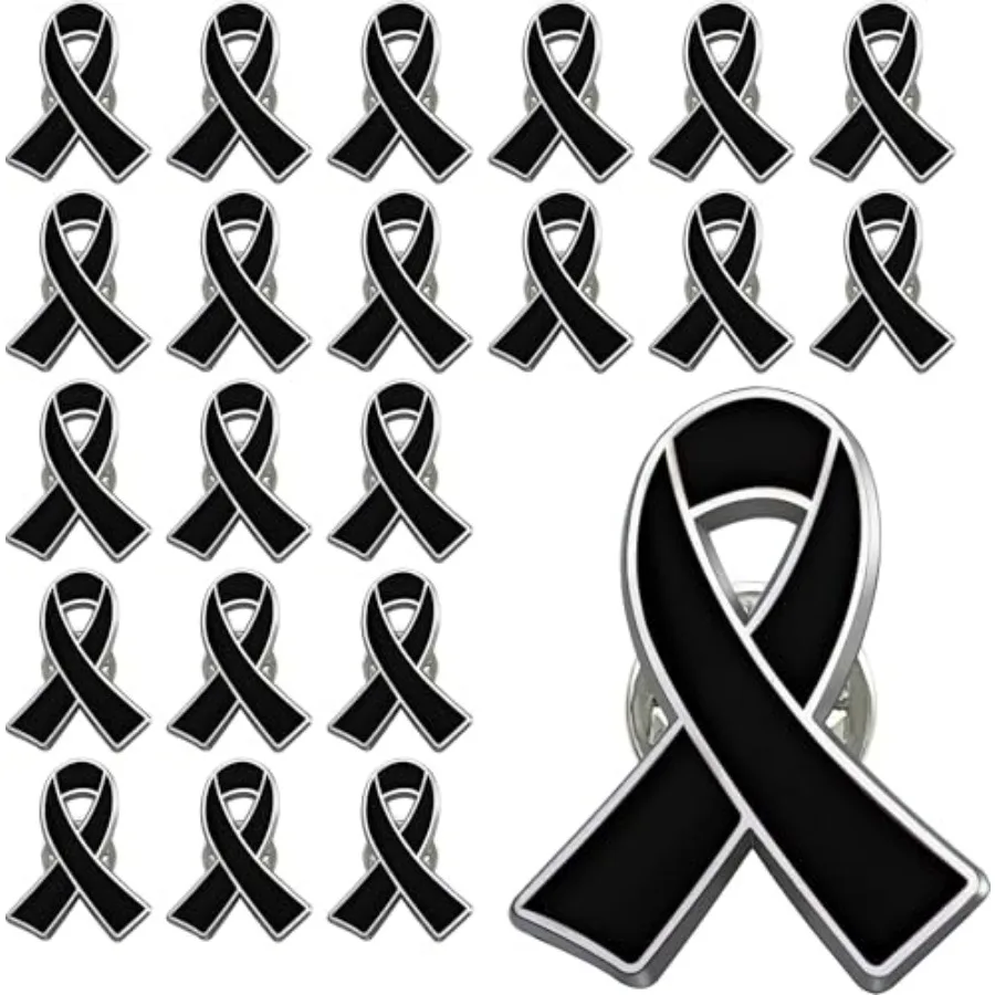 

25/50/100/200 pieces Black Ribbon Pins Melanoma Skin Cancer Awareness Pins Black Enamel Ribbon Brooch Pin Badges Funeral Memori