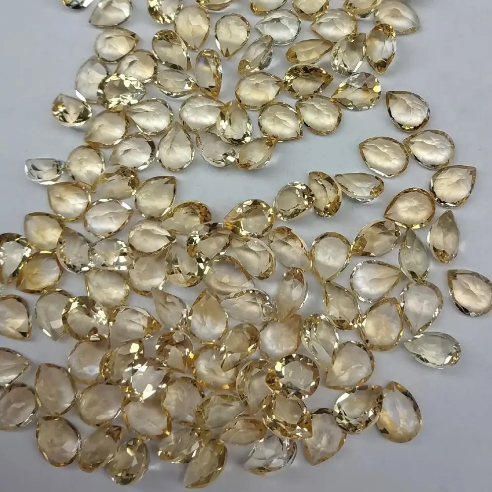 Wholesale 10pcs Genuine Citrine 4x5mm 5x7mm 5x8mm Pear Drop Brilliant-cut Semi-Precious Gemstone Cabochon Ring Face For Jewelry