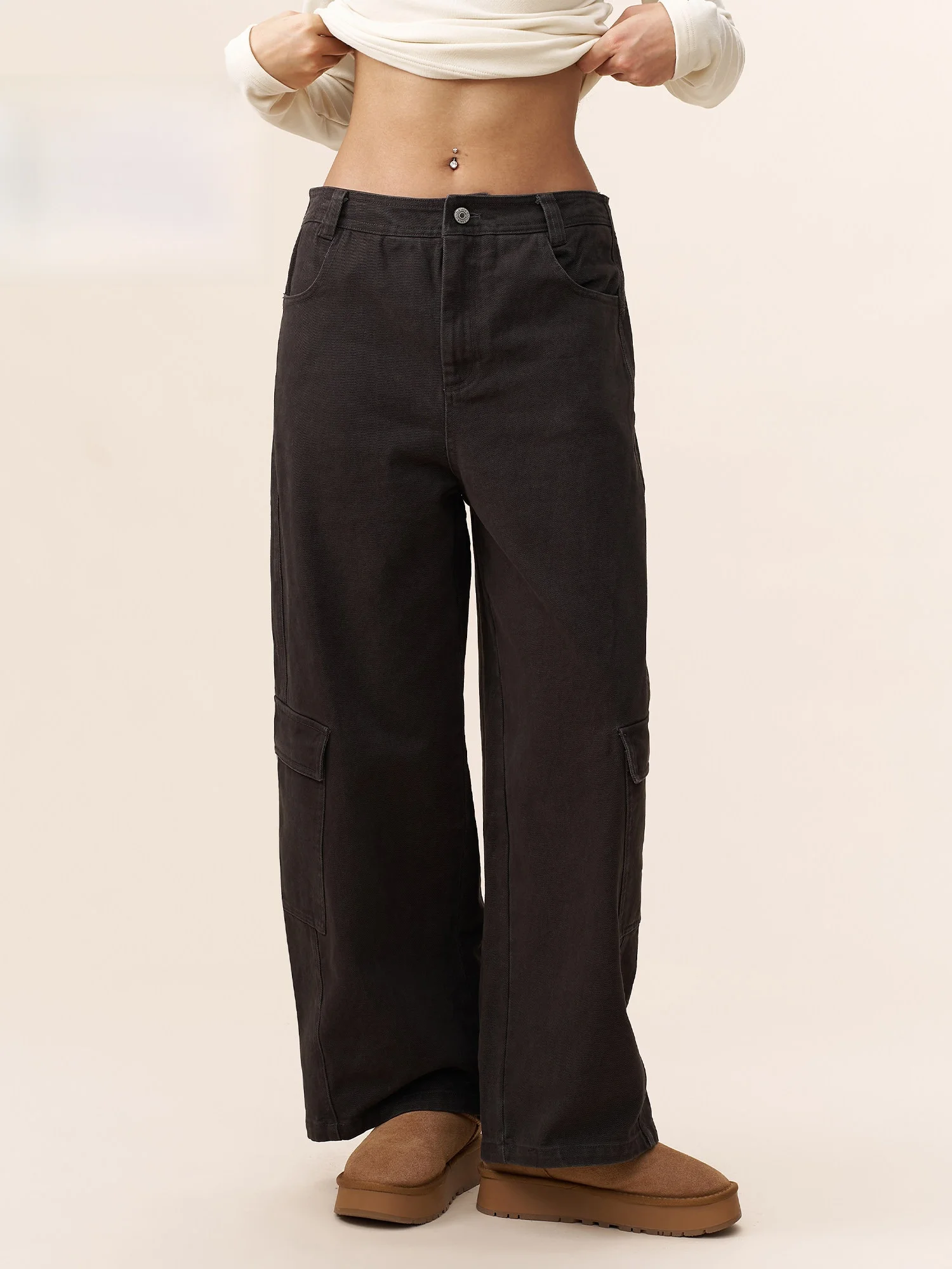 

Yescci Women's Cargo Pants Summer Loose Slim Wide Leg Casual Trousers Multi Pockets Design Comfortable Natural Waist Cotton