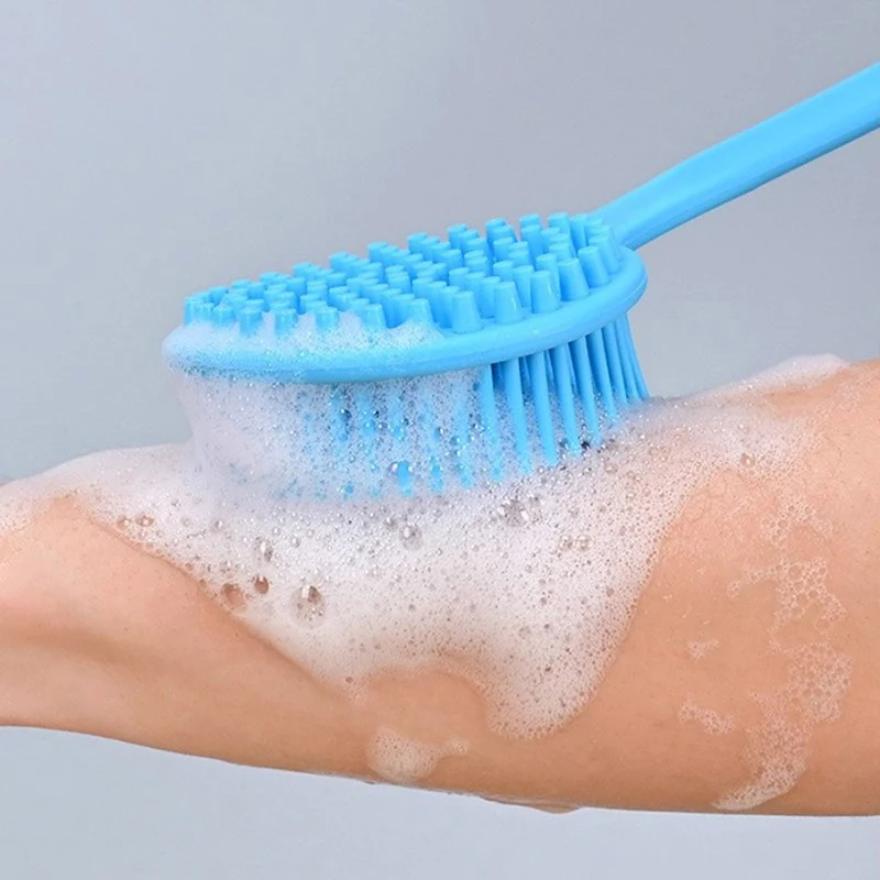 Épurateur de dos en silicone, épurateur corporel à long manche, brosse de douche légère et facile à tenir pour les livres de peau et l'expérimentation avec un crochet gratuit