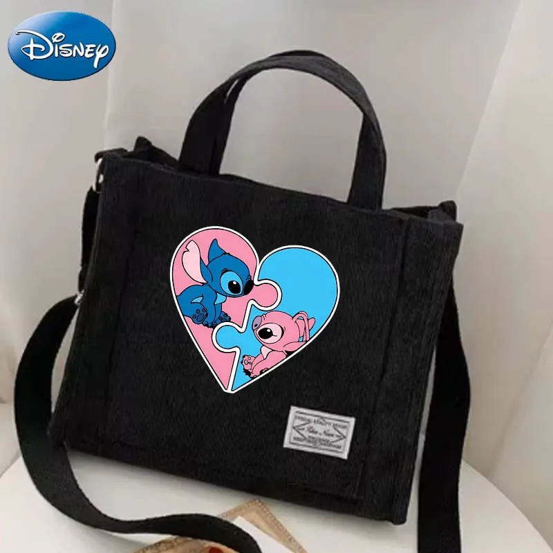 Disney Lilo & Stitch Nieuwe Vintage Dames Handtassen Corduroy Rits Schoudertas Katoen Canvas Crossbody Tas Casual Messenger Tassen