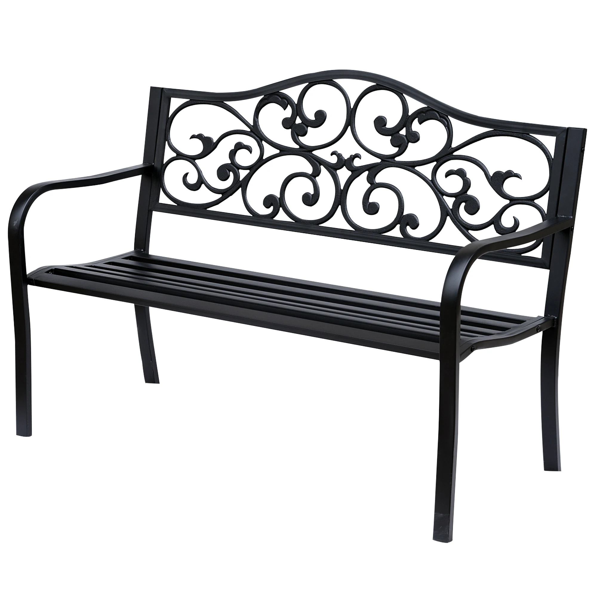 Outsunny Banco de Jardín de Acero Carga 240 kg para Patio 127x60x89 cm Negro