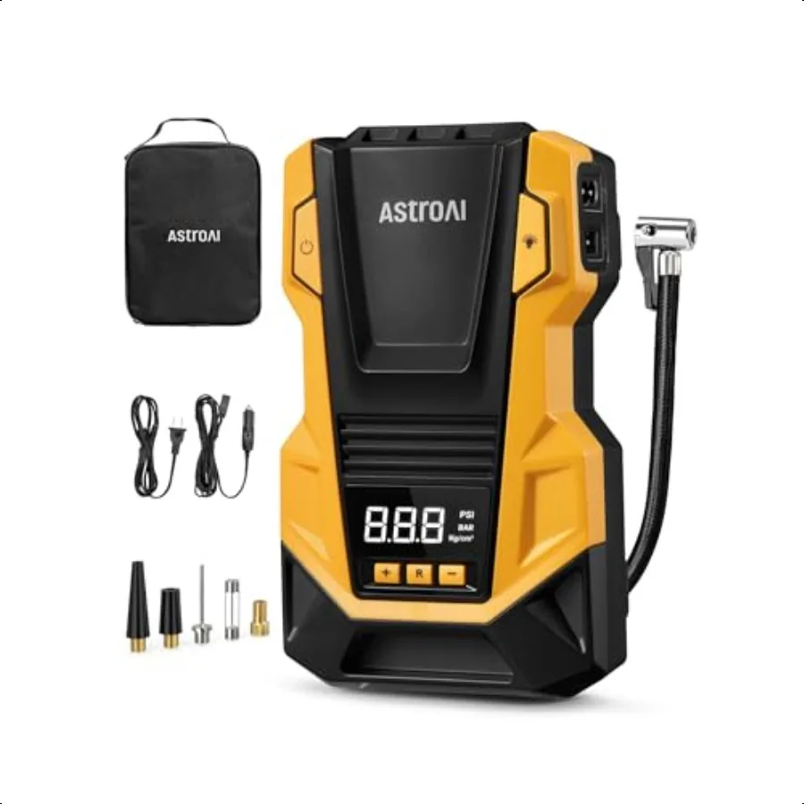 

AstroAI Tire Iator Portable Air Compror 110V AC 12V DC Dual Power Electric Air Pump with 150PSI Digital Prure Gauge LED Light F