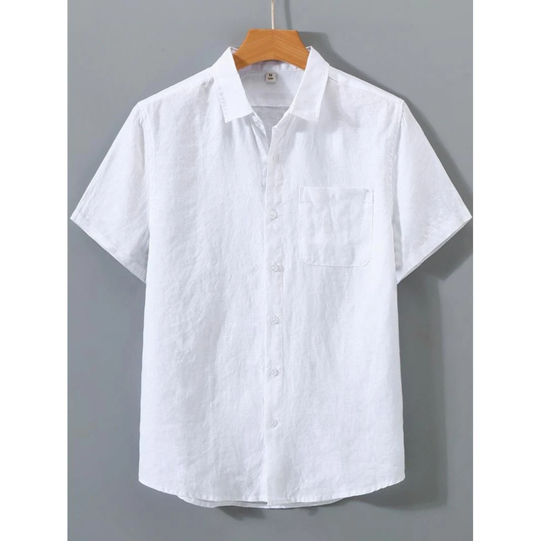 

Summer 2025 Men's Cotton Linen ort Sve Pure Color irt T-irt Thin Casual Faion Urban Sle ort Sve Open Cardigan