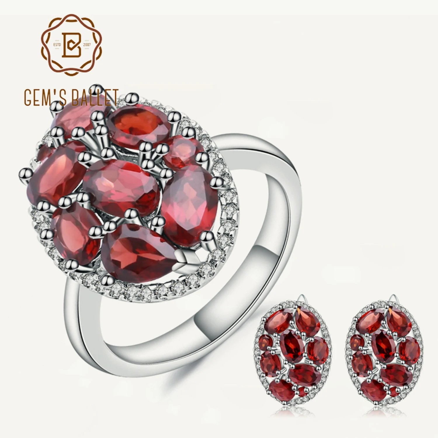 GEM\'S BALLET Oval Natural Red Garnet Earrings Ring Set 925 Sterling Silver Gemstone Jewelry Sets For Women Anniversary Gift