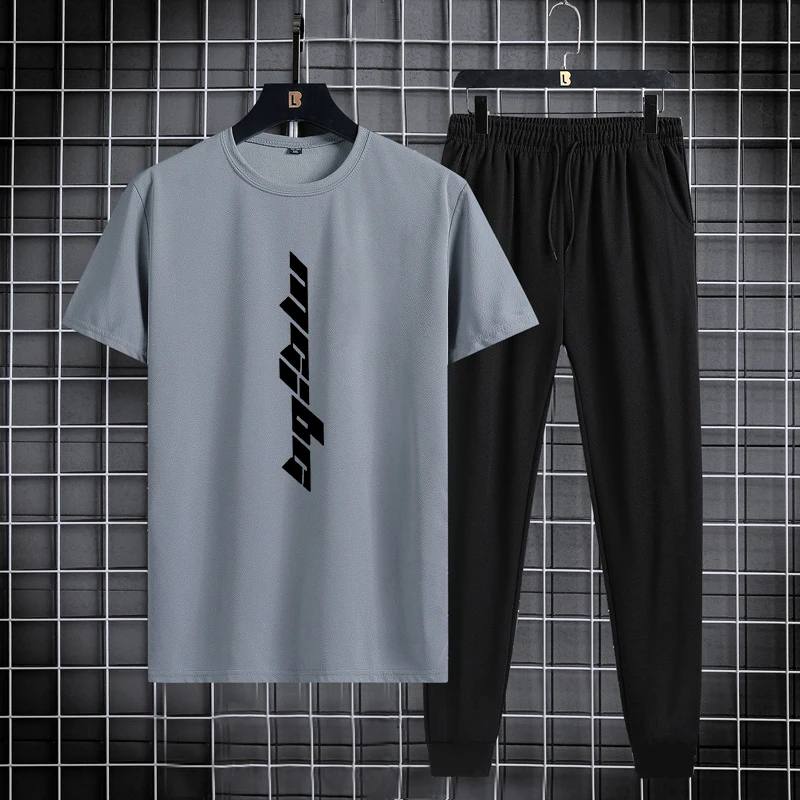 Trendy and fashionable sports suit summer quick drying thin breathable short sleeved T-shirt shorts two-piece set 2024 new item