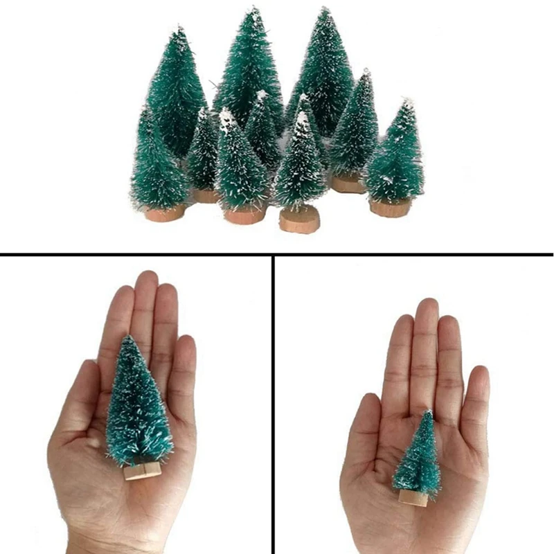 250PCS Miniature Artificial Christmas Tree Small Snow Frost Trees Pine Trees Christmas DIY Party Decoration Crafts