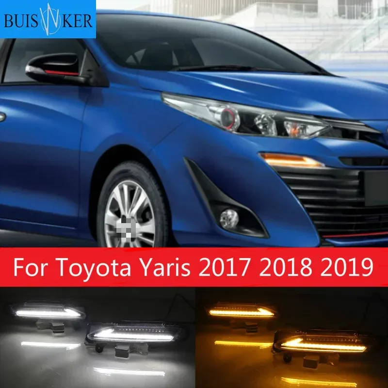 

1 Pair DLR LED Car Daytime Running Light Daylight driving yellow turn Fog lamp For Toyota Yaris 2017 2018 2019