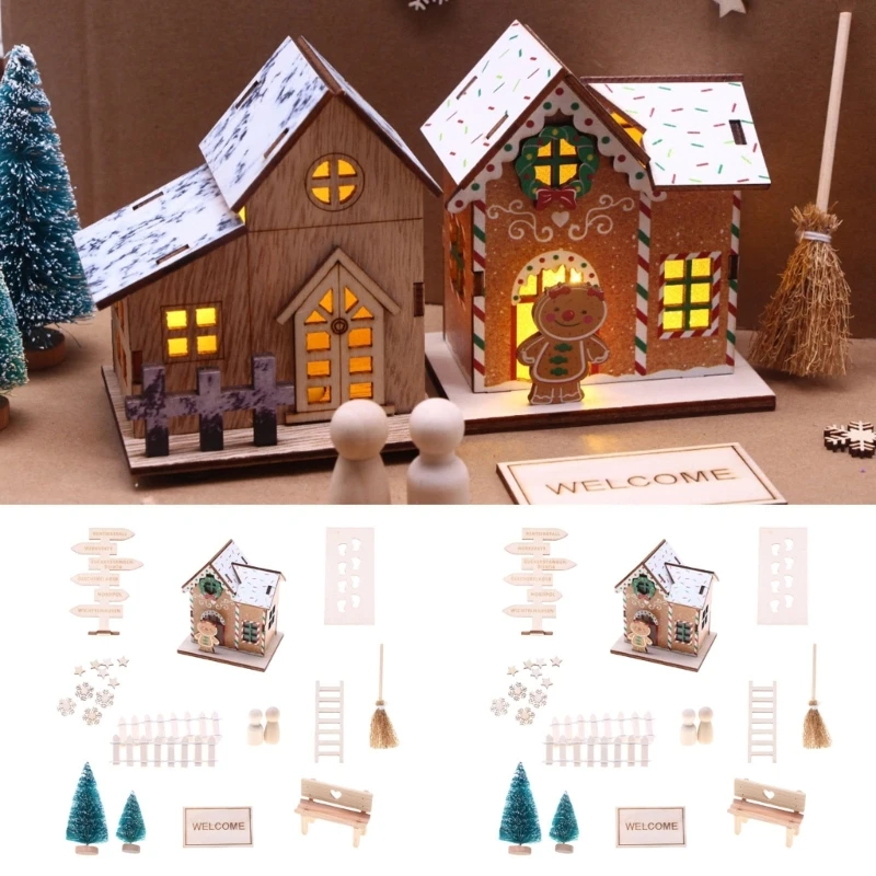 Qx2d Weihnachten Themenpuppenhaus Assembly Kabine Gebäude Set Handwerk Zubehör