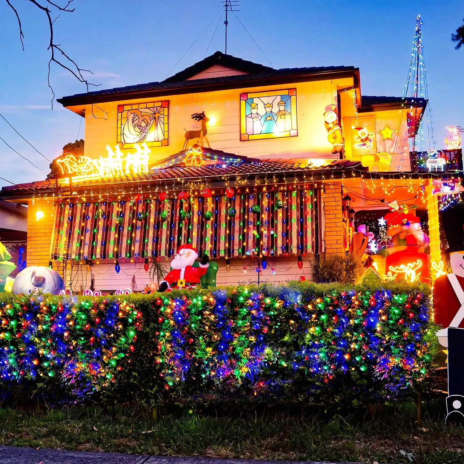 360 LED Christmas Net Lights Outdoor Mesh Lights 12ft x 5ft Waterproof Bush Net Lights 8 Modes with Remote Connectable