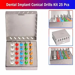 Dental Implant Conical Drills Kit 25 Pcs With Stoppers Surgical Tools