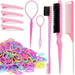 500pcs Colorful Mini Rubber Bands With 2pcs Topsy Tail Hair Tools, 3pcs Hairdressing Brush, 4pcs Hair Styling Clips For Women