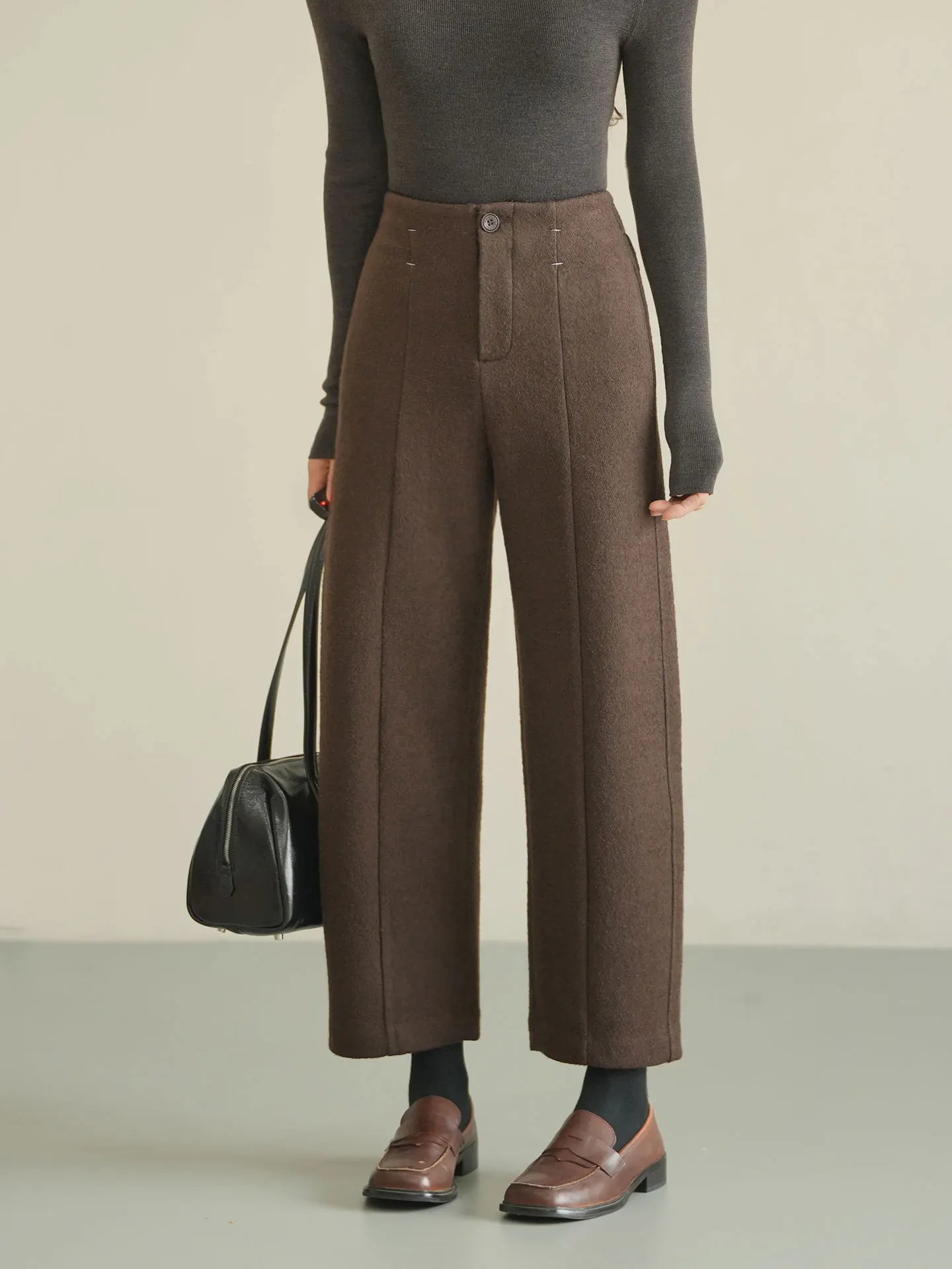 

High-Quali Women's Woolen Straight Leg Boot Pants High-Waisted Eight-Piece Casual Warm Winter Trousers Faionable Ladies' ...