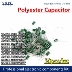 50pcs 100V Polyester Film Capacitor 2A473J 2A563J 2A683J 2A823J 2A104J 2A124J 2A154J 2A224J 2A334J 2A474J 68NF 100NF 330NF 47NF