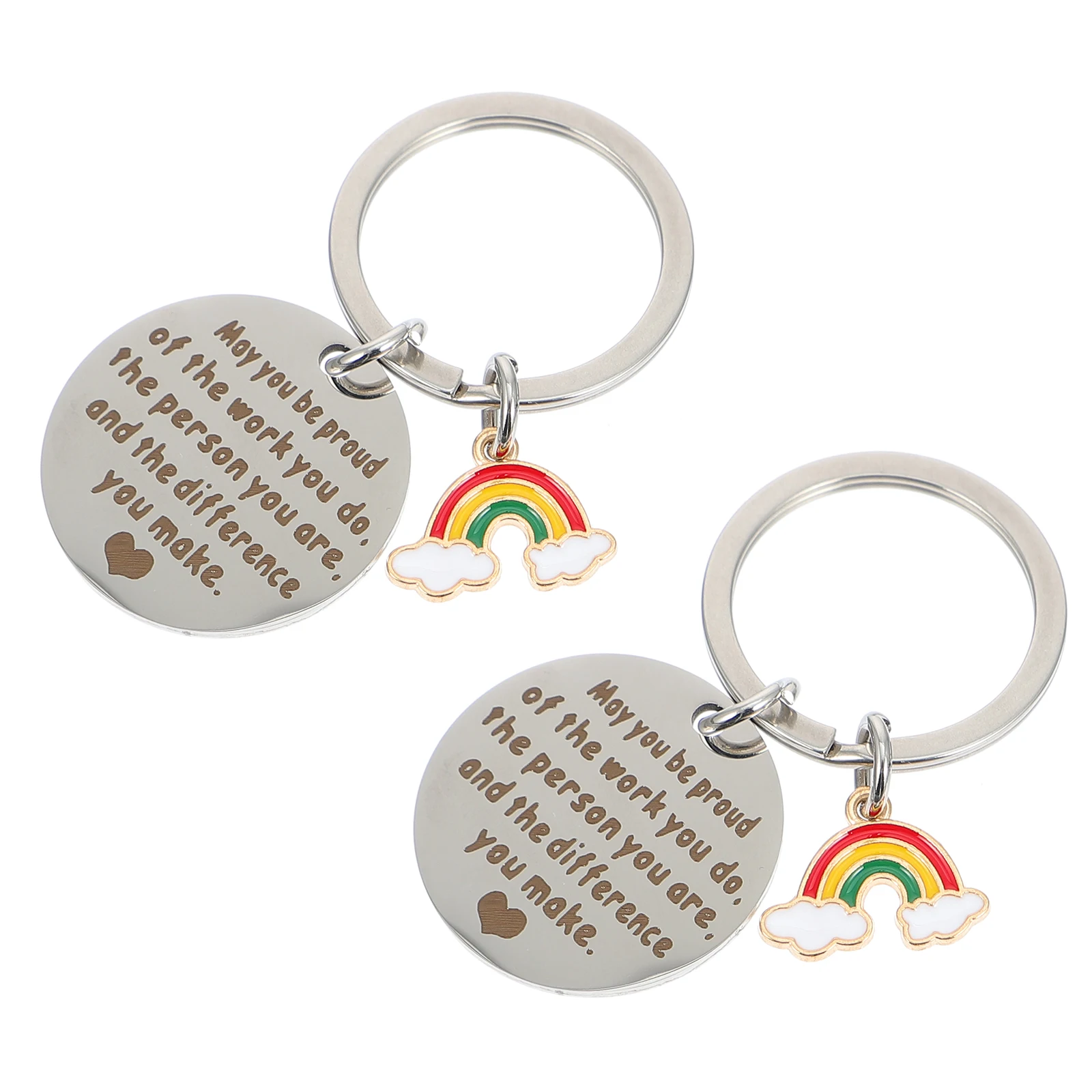 

2 Pcs Stainless Steel Keychains Rainbow Key Ring Holders Decor Gifts Charm Accessories Women Men Bag Phone Pendant