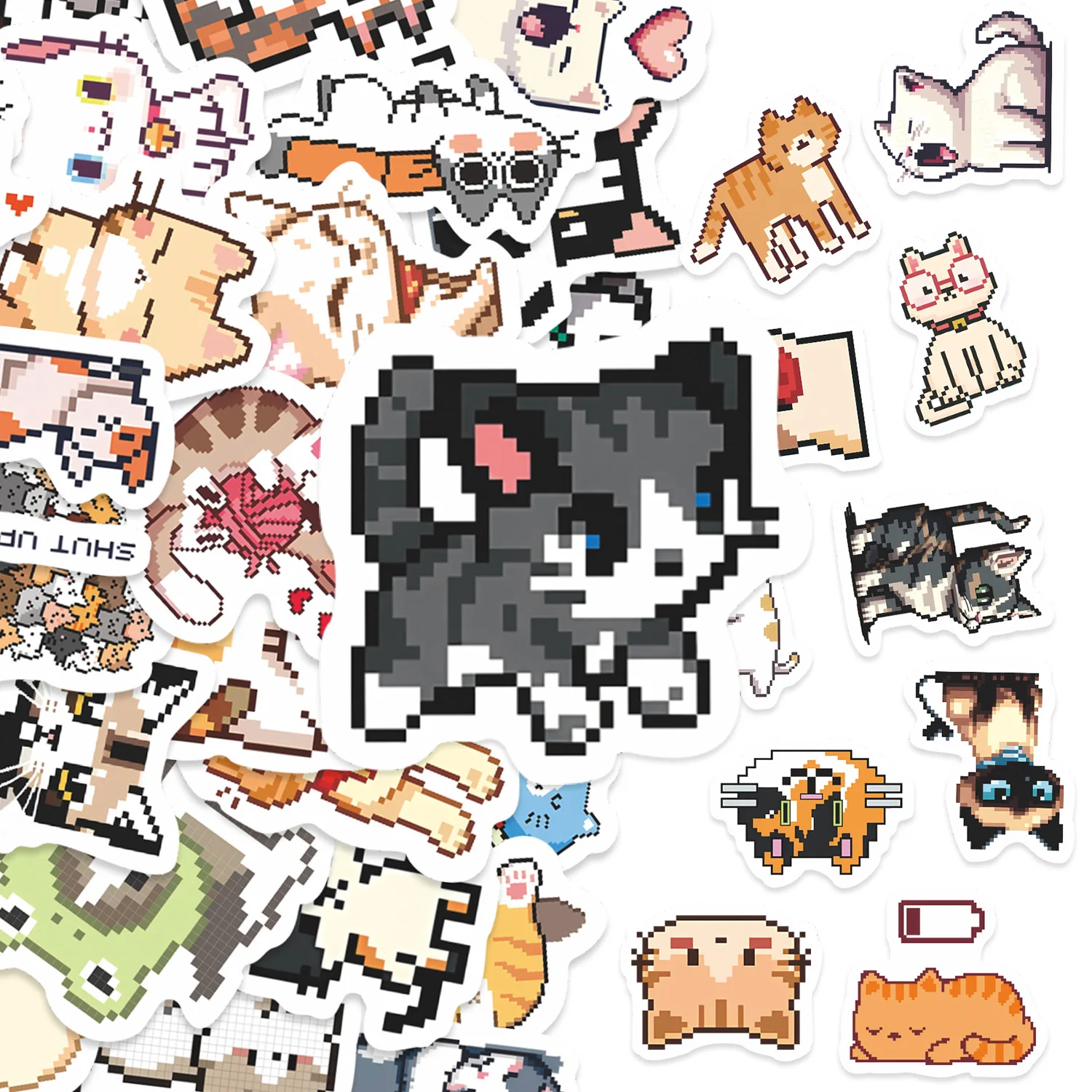 

10/50PCS Cute Cats Graffiti Stickers Pixel Art Style for Phone Bottle Scrapbook Travel Bag DIY Aesthetic Decals Creative Gifts