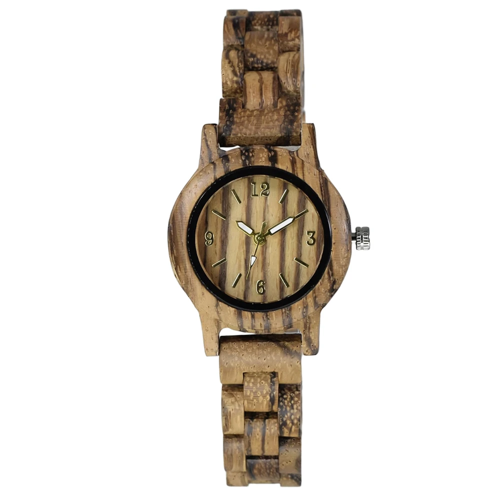 Handcrafted Wood Watch for Women Natural Unique Texture Vivid Luminous Hands Round Dial Weekend Streetwear Match