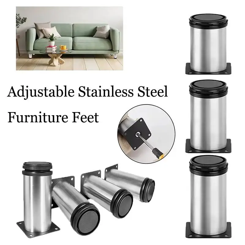 6~20CM Stainless Steel Adjustable Furniture Legs Cabinet Table Sofa Bed Feet Replacement Support Feet