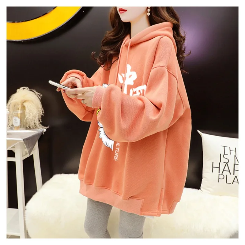 Autumn and Winter Women\'s Pullover Round Neck Patchwork Embroidery Lantern Sleep Fashion Casual Commuter Long Sleeve Hoodies