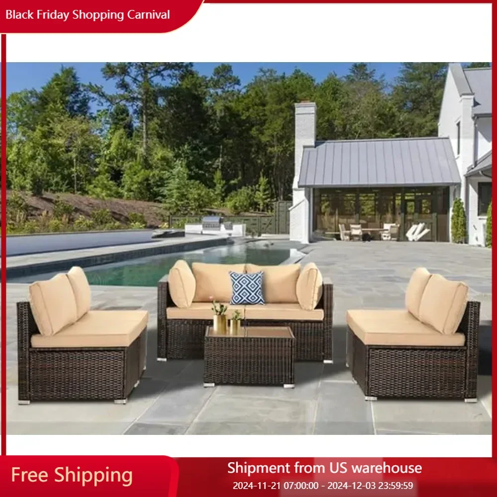 

7 Pieces Patio Furniture Set,with Thickened Cushions and Coffee Table，PE Rattan Wicker Outdoor Conversation Set