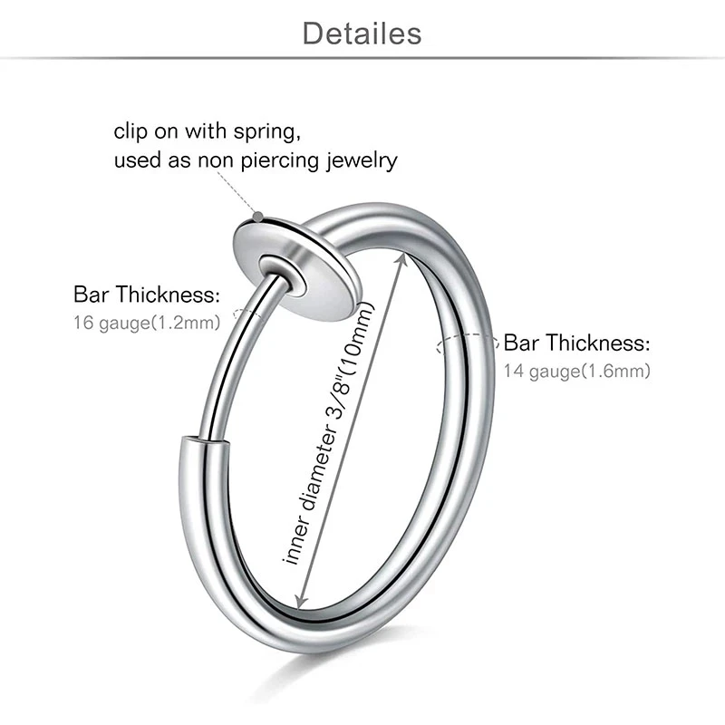 Hoop Clip On Earrings Step Diameter Circle Earring Punk Clip Stealth Spring Small Helix Retractable Ring Cuff Ear Ring Hoops