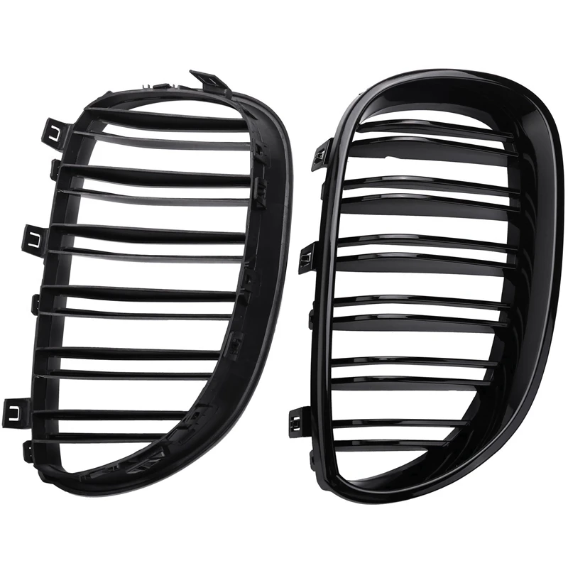 1 Pair Gloss Black Front Kidney Grill Double Slat Double Line Grille for BMW E60 E61 5 Series 2003-2010 Car Accessories Coupe