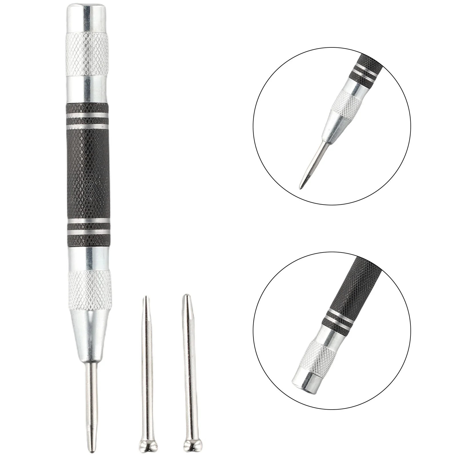 Punch Needle Automatic Center Punch Center Punch Spring Loaded Window Breaker 3pcs Automatic Sample Punch Silver Black