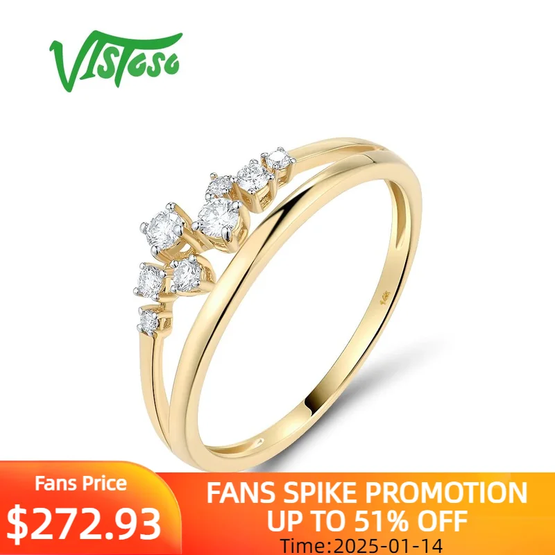 VISTOSO Genuine 14K 585 Yellow Gold  Rings For Women Sparkling Diamond Delicate Wedding Engagement Anniversary Fine Jewelry Set