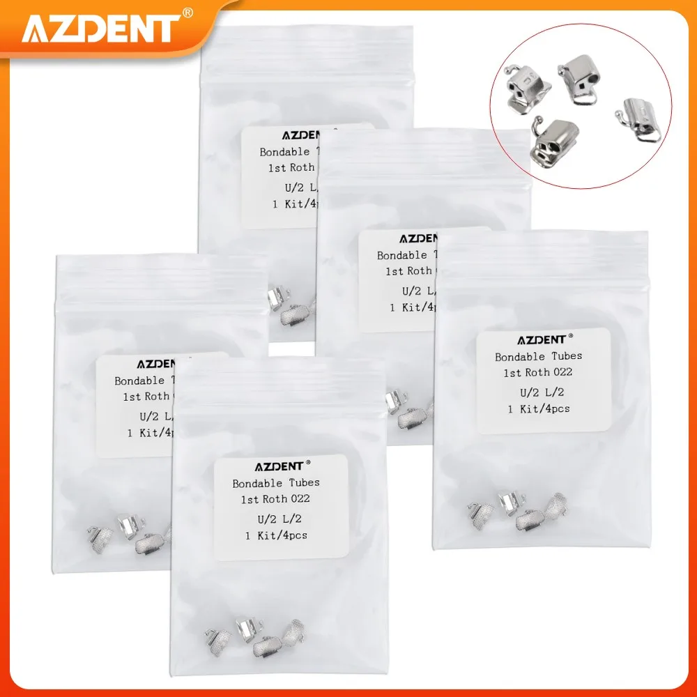 5 Packs AZDENT Dental Orthodontic Buccal Tubes 1st Molar Teeth U/2 L/2 Roth MBT 0.022 Bondable Non-Convertible Mesh Base