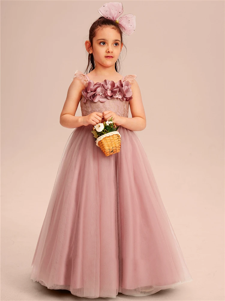 Vestidos de Primeira Comunhão para Crianças, Tule Sem Mangas, Decalque Sling Flower Girl Dress, Princess Ball, Beauty Evening Dresses, Birthday Present