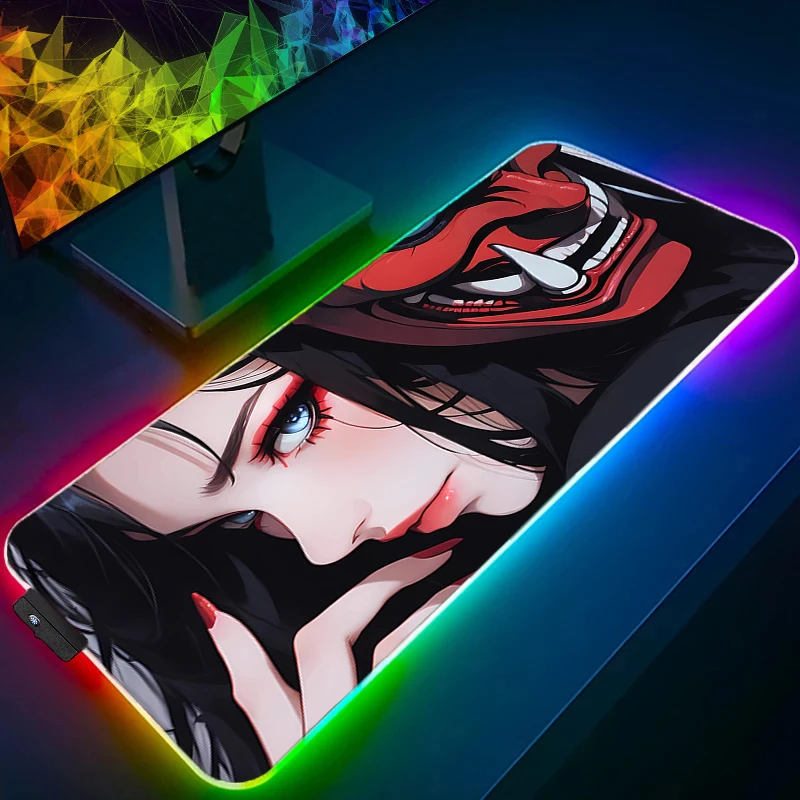 

LED Mouse Pad RGB PC Speed For E-sports Players Laptop Computer Devil Oni Mask Keyboard Pad Anime Sexy Girl Desktop Mat Mousepad