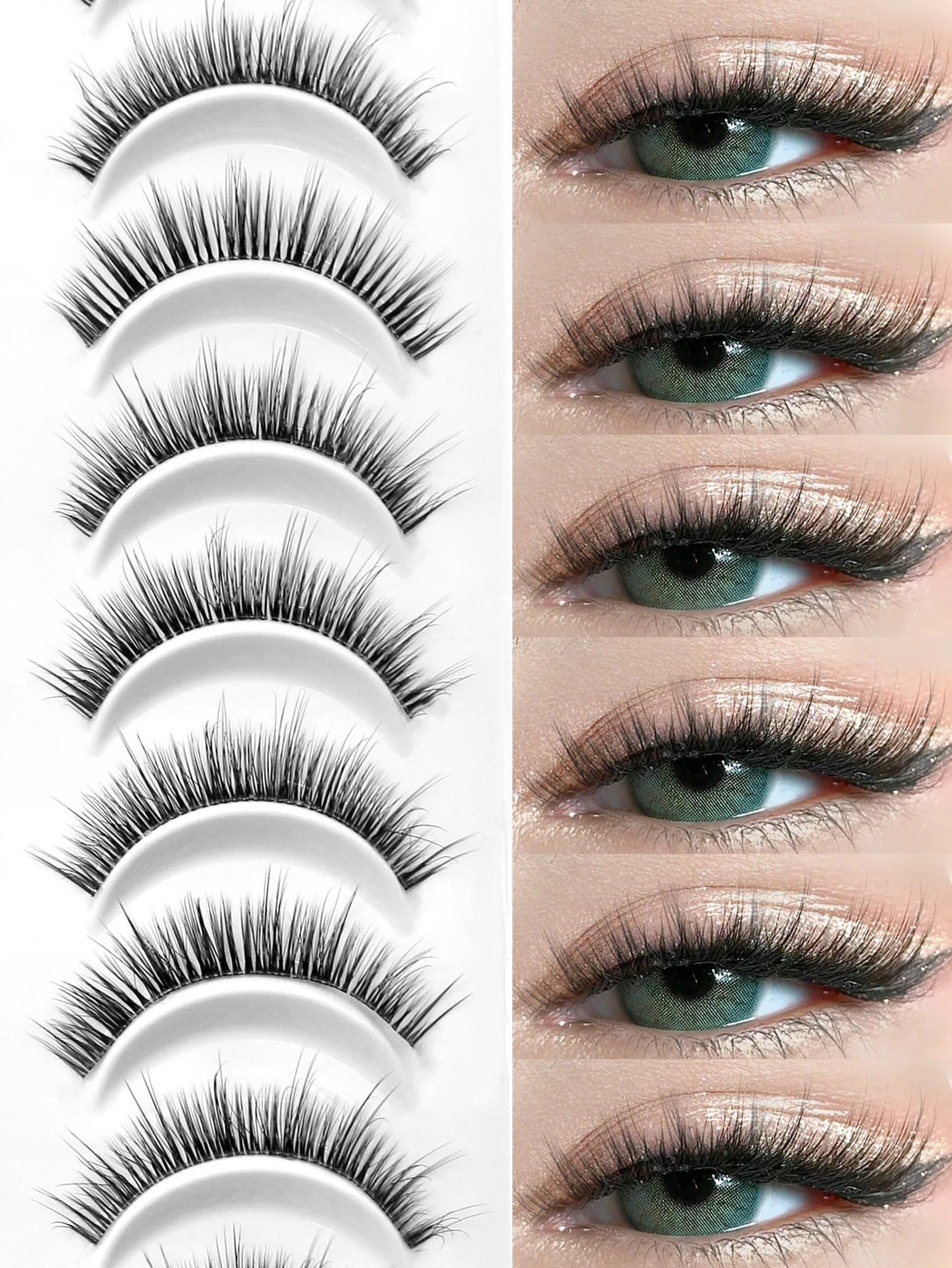 VELTRINAY Wispy Fake Lashes, natürliche C-Curl, 10 Paar Streifen-Wimpern, transparentes Band, falsche Wimpern, kurze natürliche Wimpern, Make-up