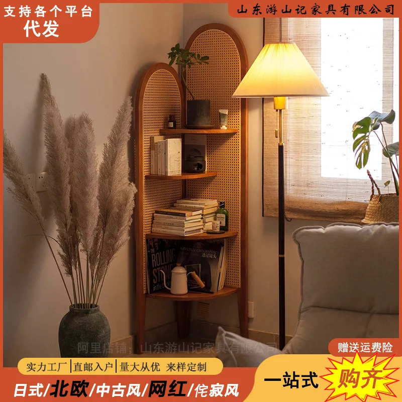 Fuzhong Ancient Style Vine Weaving Log Wall Corner Cabinet Side Storage Books, Flower Racks, Living Room Sofa Storage