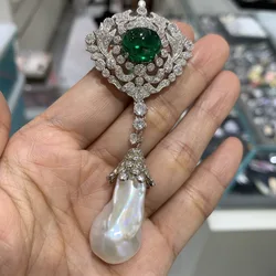 baroque natural fresh water pearl brooch & pendant double use 925 sterling silver with cubic zircon vintage detachable MIYI