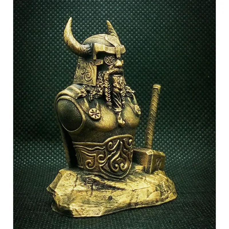 Estatua medio cuerpo Dios nórdico Odin con martillo Mjölnir, coración resina